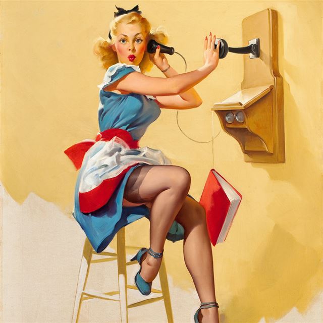 1024x1024 Telephone PinUp Girl Painting Art - drawn iPad Wallpaper