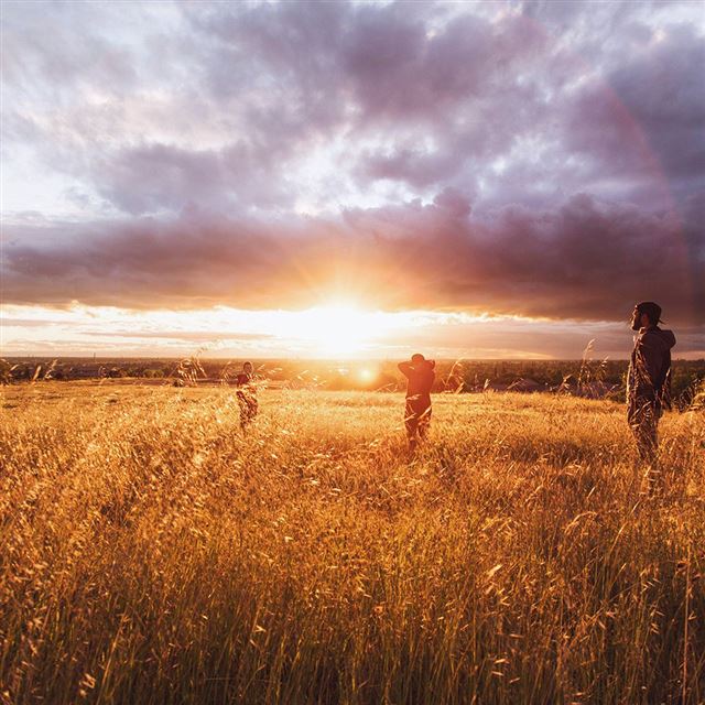 1024x1024 Dawn Sunset People Field Grass Nature Yellow - plant iPad Wallpaper