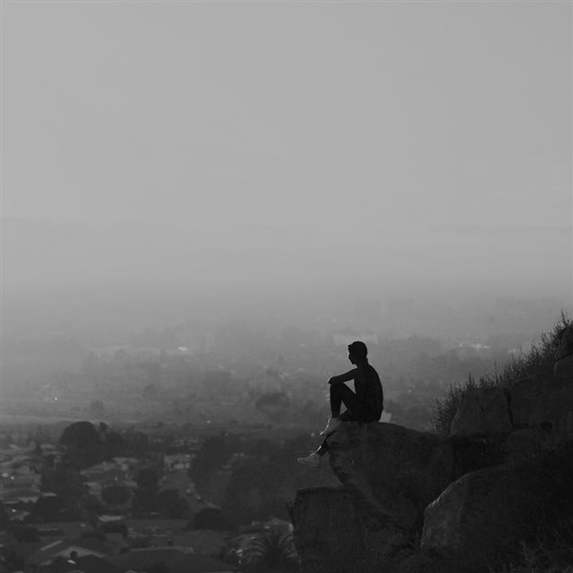 1024x1024 Morning Mountain Dark Girl Alone After Running - girl iPad Wallpaper