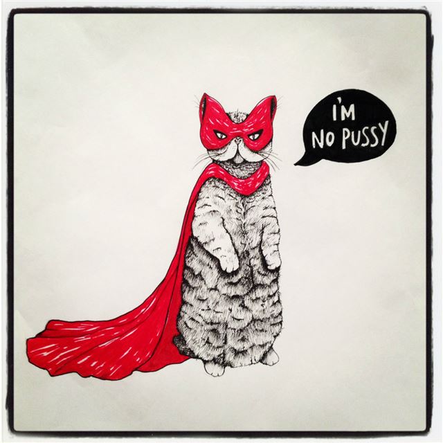 1024x1024 Super Cat  Red Cape Illustration - drawn iPad Wallpaper