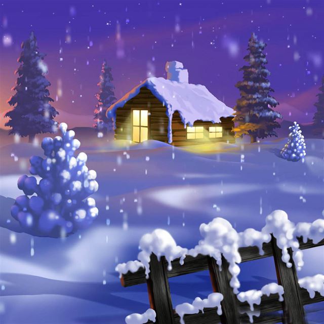 1024x1024 Classic Home Winter Scene Painting - house iPad Wallpaper