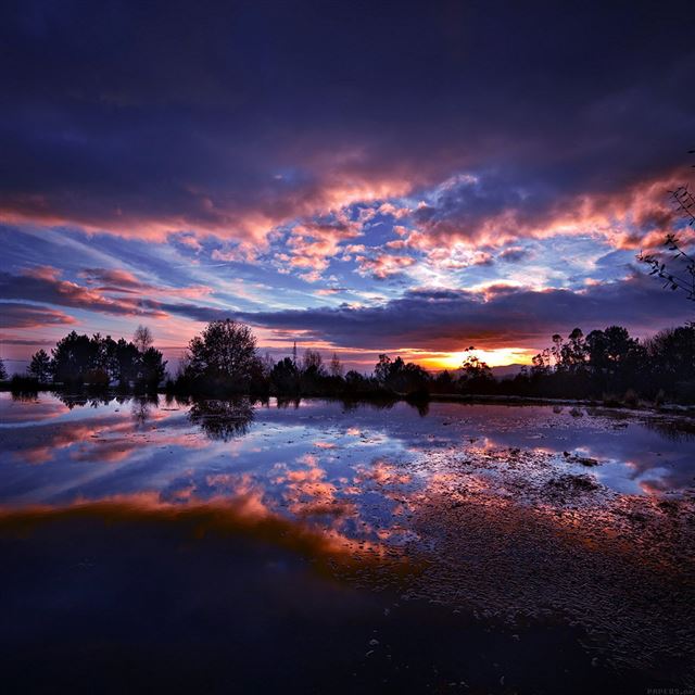 1024x1024 Sunset Lake Night Blue Dark Nature - reflection iPad Wallpaper