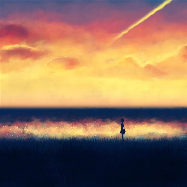 1024x1024 Fantasy Lonely Ilust Art Sunset Paint - purple iPad Wallpaper