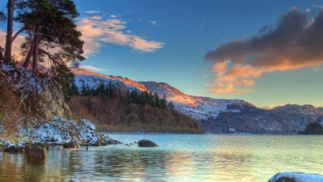 1024x1024 Nature Mountain Lake Sunset Landscape - scenery iPad Wallpaper