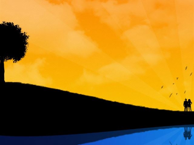 1024x1024 Lover Sunset Lake Reflection Art Drawn - drawn iPad Wallpaper