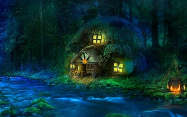 1024x1024 3D Fantasy Woodland - house iPad Wallpaper