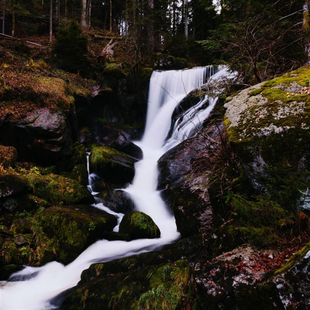 1024x1024 Small Forest Waterfall - moss iPad Wallpaper