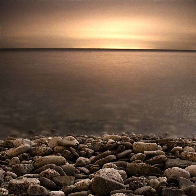 1024x1024 Mist Seaside Pebble Stack Beach - brown iPad Wallpaper