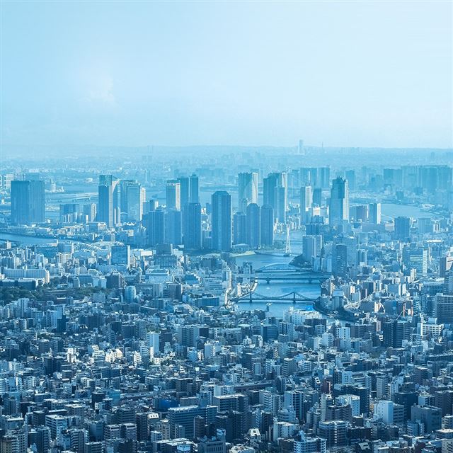 1024x1024 City View Blue Town Crowd River - town iPad Wallpaper
