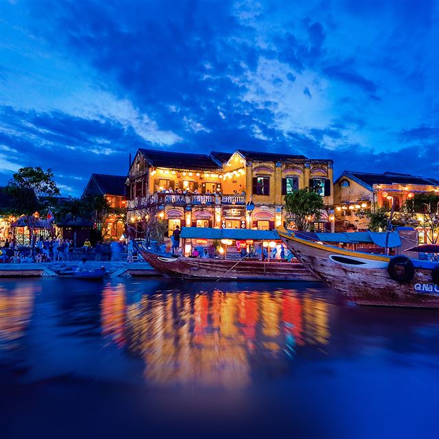 1024x1024 Boat Summer Vacation Party Blue Night Nature - scenery iPad Wallpaper