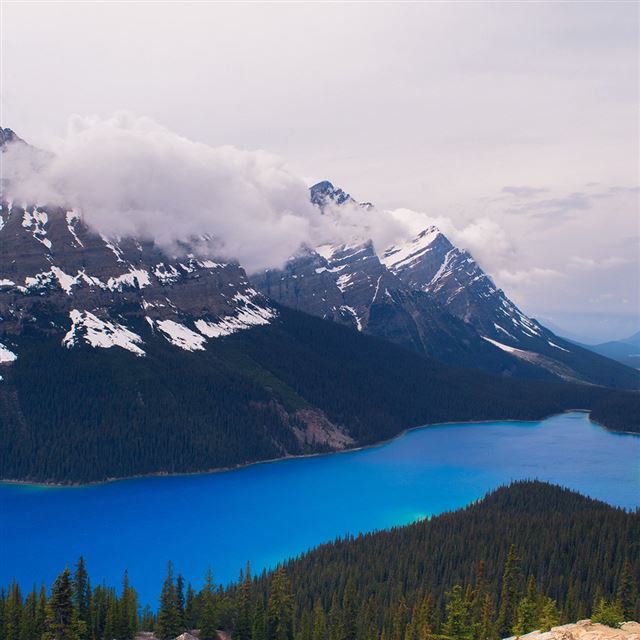 1024x1024 Lake River Mountain Snow Wood Nature - river iPad Wallpaper