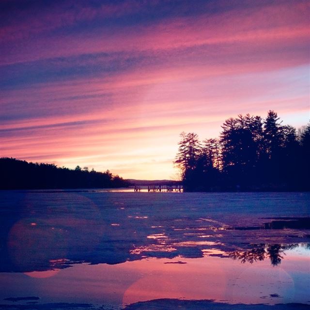 1024x1024 Sunset Nature Mountain Wood Red Sky Lake Flare - sunlight iPad Wallpaper