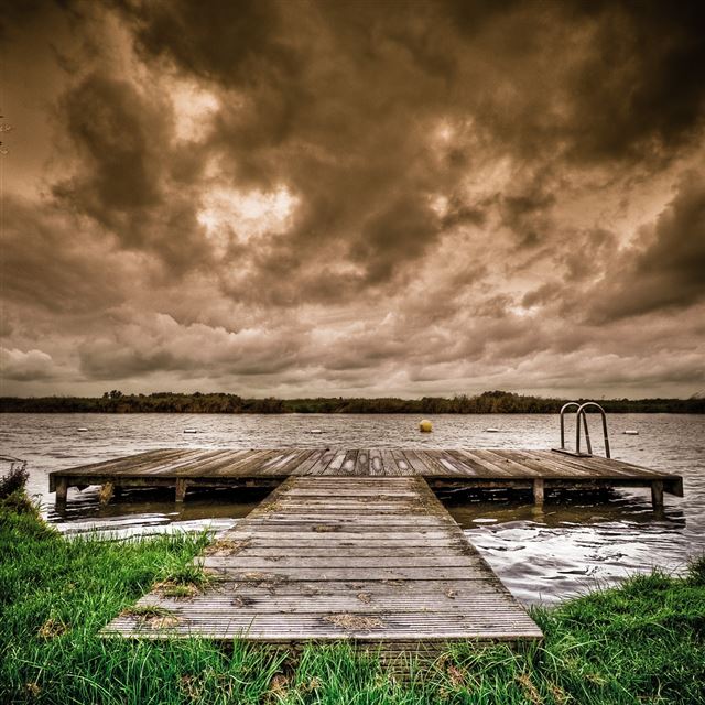 1024x1024 Magnificent Storm Cloudy River Landscape - green iPad Wallpaper
