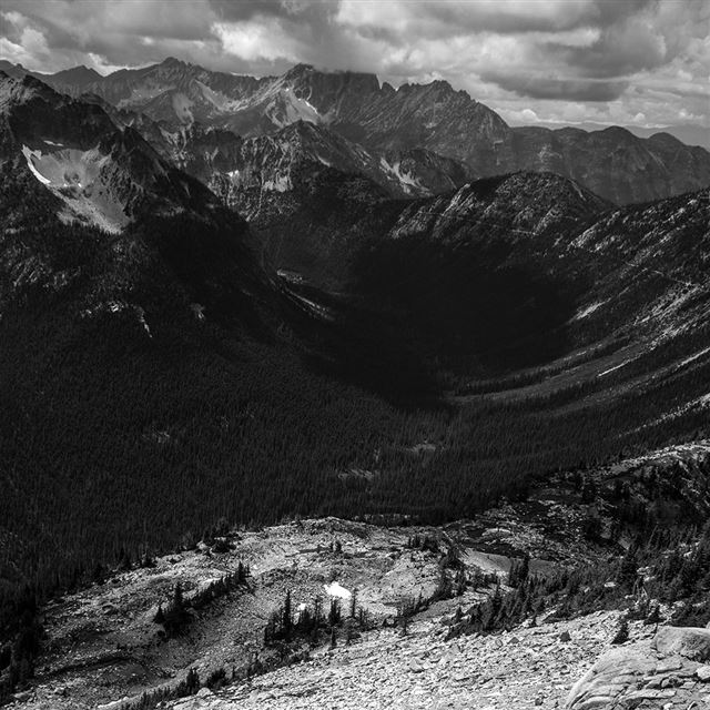 1024x1024 Great Mountain View Dark Bw Nature - view iPad Wallpaper
