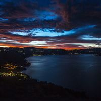 Night Sky Cloud City Sea Lake Dark wallpaper