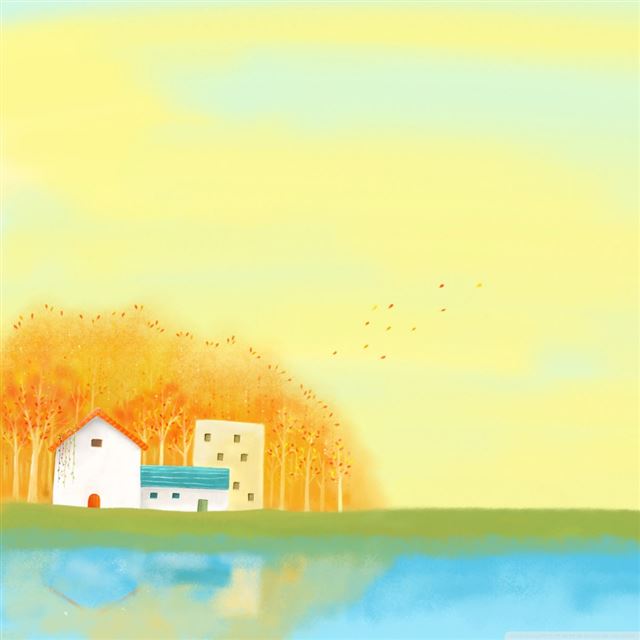 1024x1024 Autumn Cartoon Drawing Art - house iPad Wallpaper