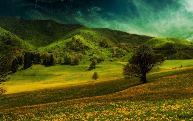 1024x1024 Nature Sky View Green Hill Scenery - trees iPad Wallpaper