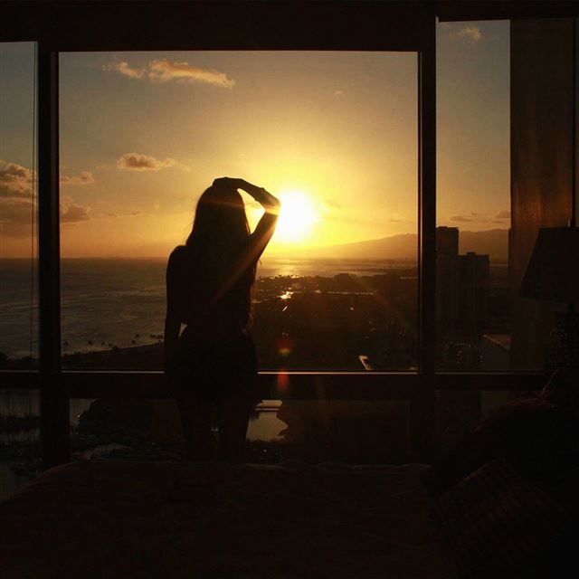 1024x1024 Sunset Girl Watching Silhouette Red - brown iPad Wallpaper