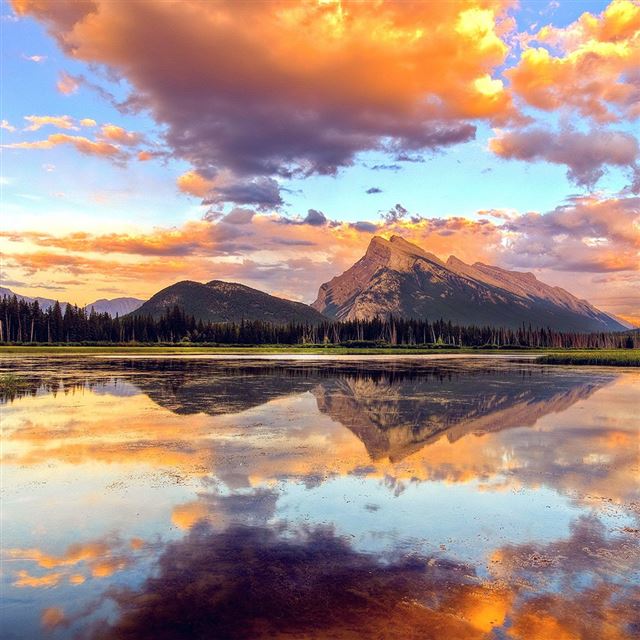 1024x1024 Mountain Lake Sunset Nature Summer - green iPad Wallpaper