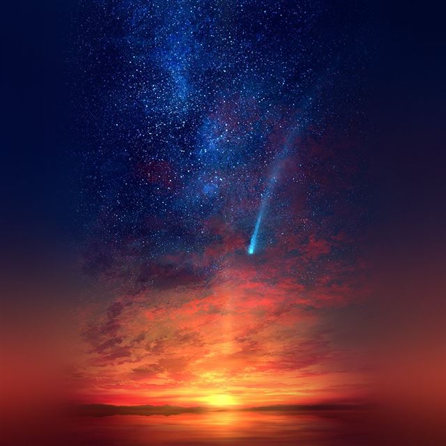 1024x1024 Anime Sunset Red Illustration Art - shiny iPad Wallpaper