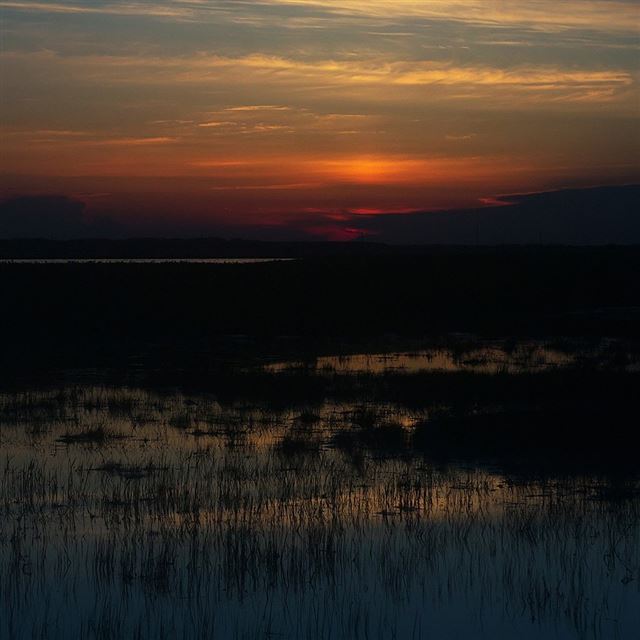 1024x1024 Sunset Nature River Lake Mountain - orange iPad Wallpaper