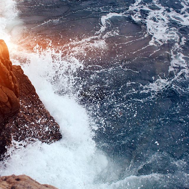 1024x1024 Rock Wave Sea Ocean Nature Blue Flare - wave iPad Wallpaper
