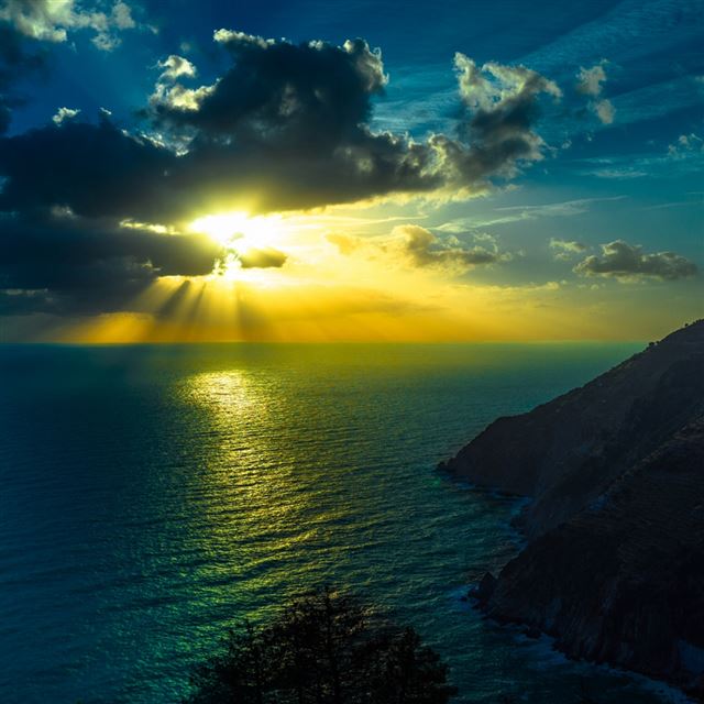 1024x1024 Mountains Sea Ocean Clouds Night - mountains iPad Wallpaper