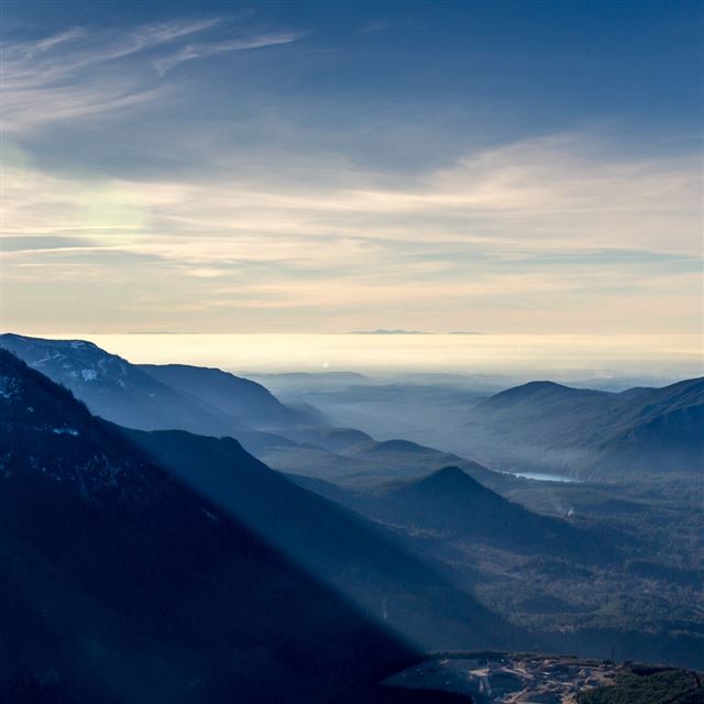 1024x1024 Mountains Sky Mist Sunny Scenery - yellow iPad Wallpaper