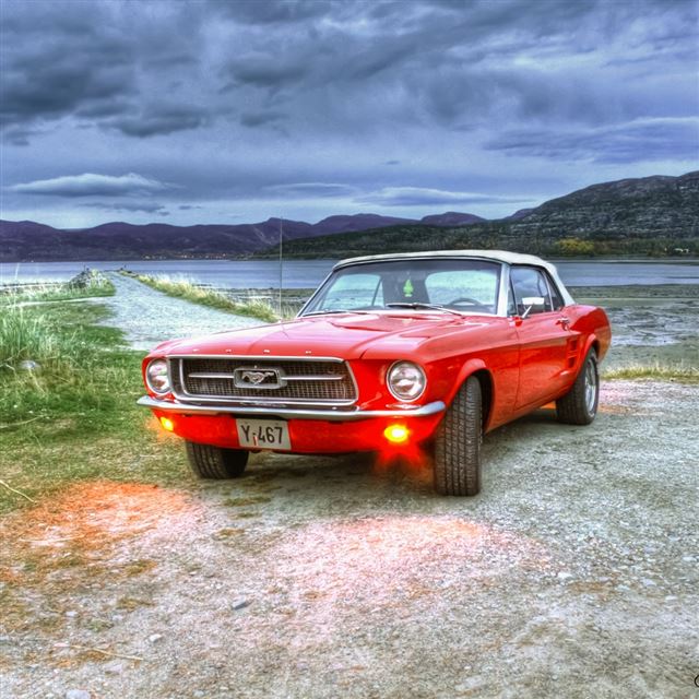 1024x1024 Ford Mustang Wild Landscape - green iPad Wallpaper
