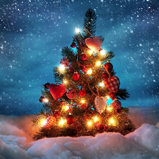 1024x1024 Tree new year christmas snow holiday night garland - cyan iPad Wallpaper