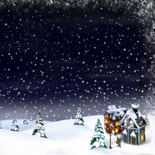 1024x1024 Christmas snow moon house fur trees - house iPad Wallpaper