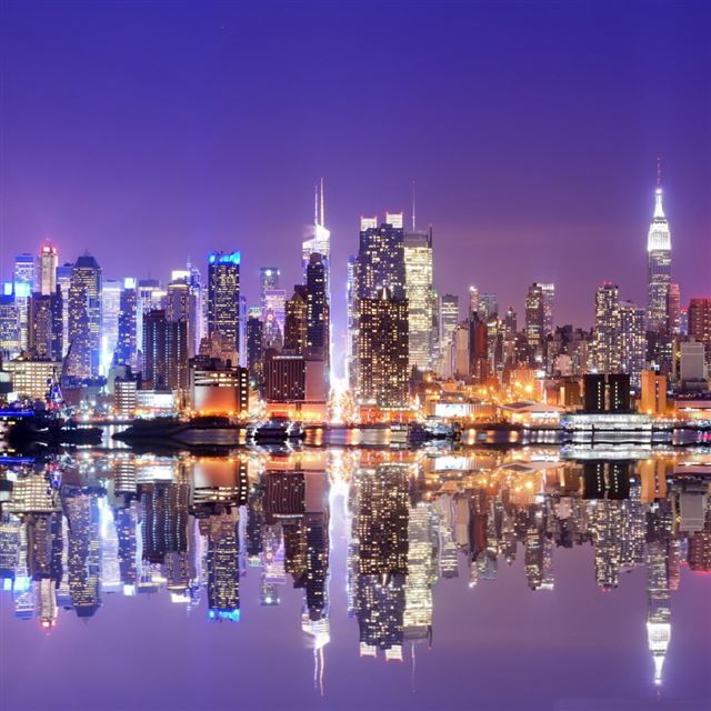 1024x1024 City night reflection - cyan iPad Wallpaper