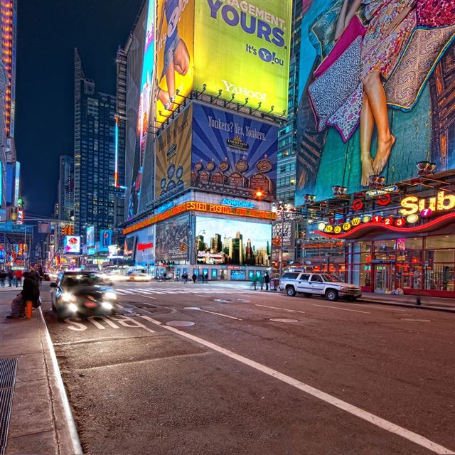 1024x1024 New York night street people traffic - street iPad Wallpaper