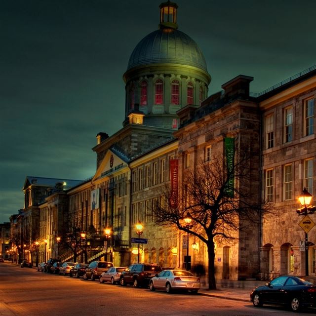 1024x1024 Street evening cars buildings - cyan iPad Wallpaper