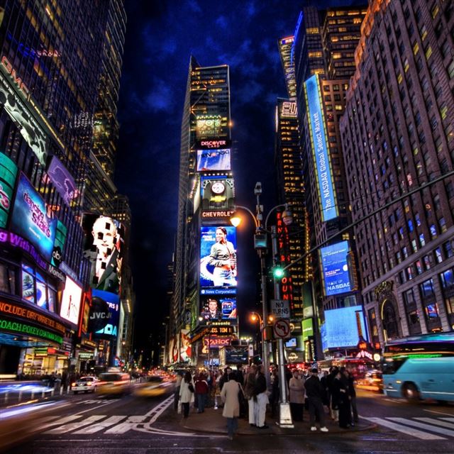 1024x1024 New York times square street night home - cyan iPad Wallpaper