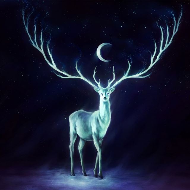 1024x1024 Stag painting - cyan iPad Wallpaper
