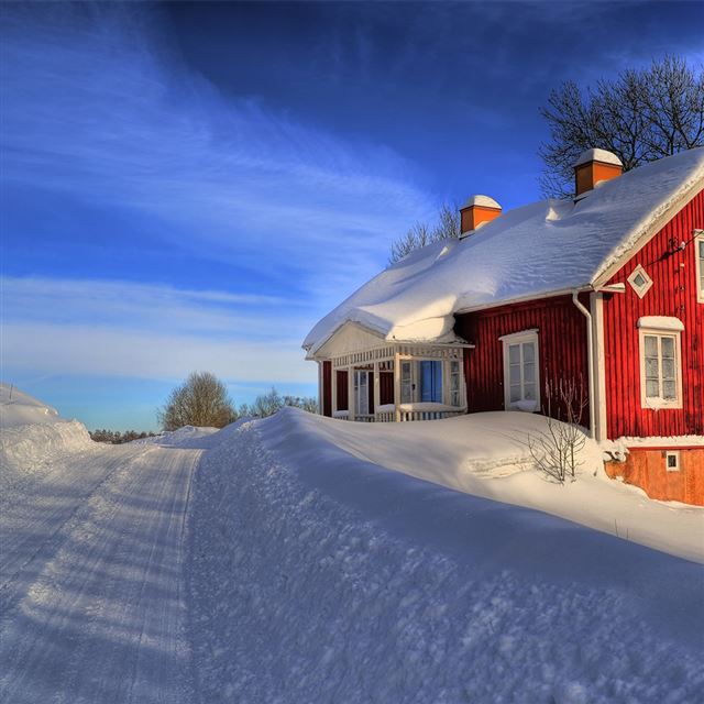 1024x1024 Snow red huts -  iPad Wallpaper