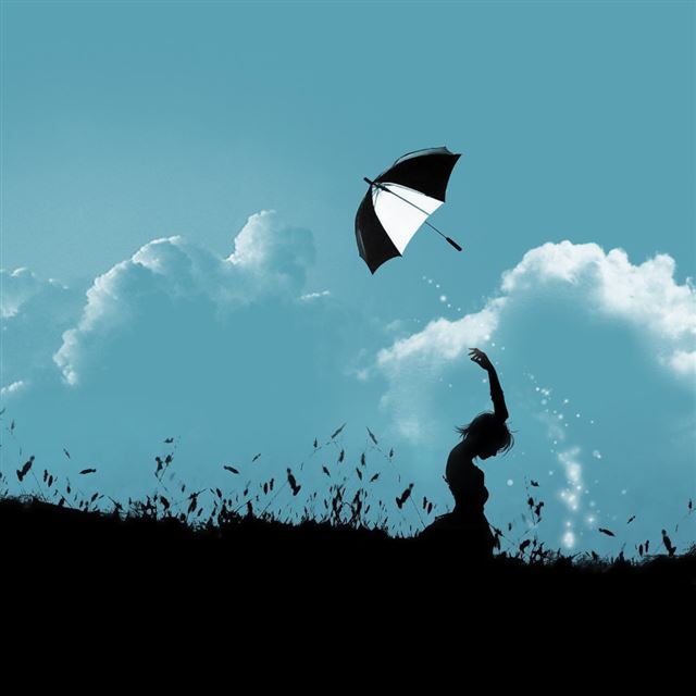 1024x1024 Flying umbrella silhouette -  iPad Wallpaper