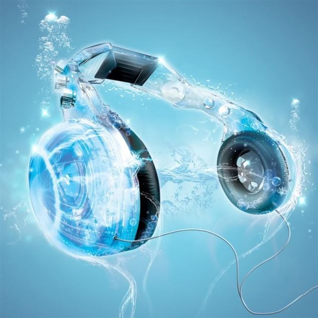 1024x1024 Blue Headphones - black iPad Wallpaper