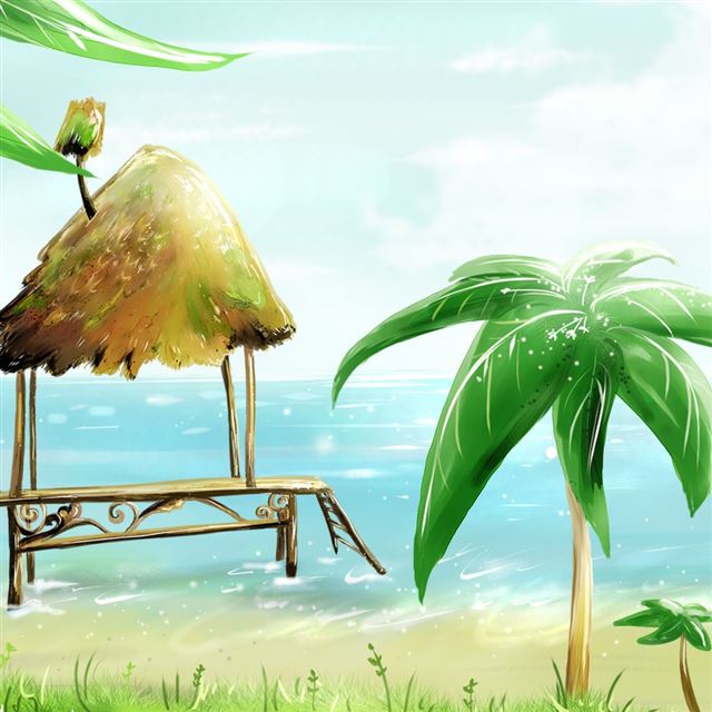 1024x1024 Hut And Palms - ocean iPad Wallpaper
