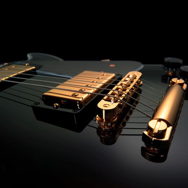1024x1024 Black Gold Guitar - orange iPad Wallpaper