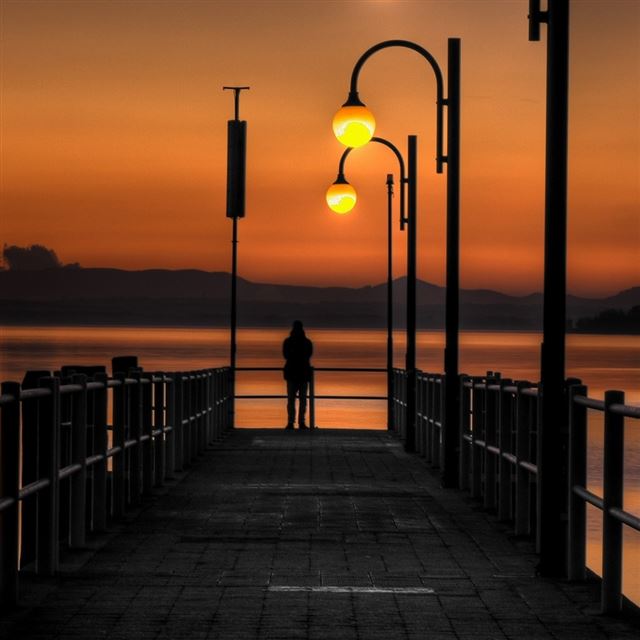 1024x1024 Pier Sunset 2 - orange iPad Wallpaper
