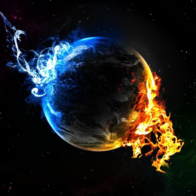 1024x1024 Water Fire Elements - black iPad Wallpaper