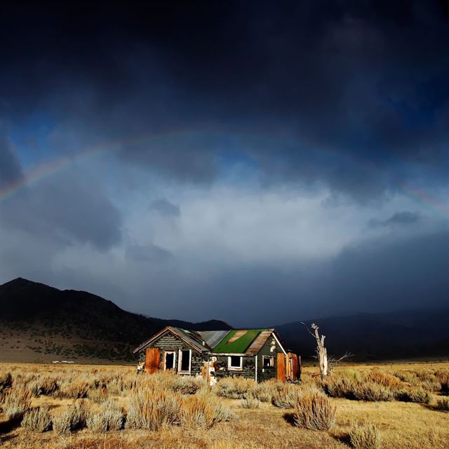 1024x1024 Abandoned House Under Rainbow - house iPad Wallpaper