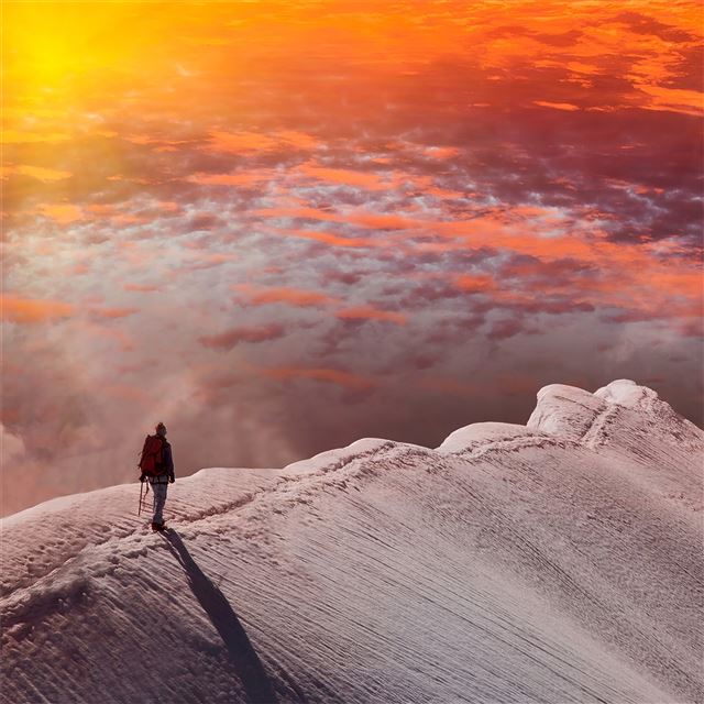 1024x1024 standing at snowy peak mountain sunset - mountains iPad Wallpaper