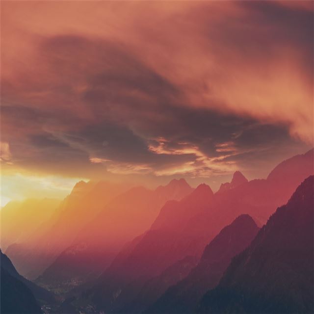 1024x1024 fog landscape mountains sunset 8k - 5k iPad Wallpaper