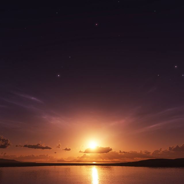 1024x1024 Sea Sunset - orange iPad Wallpaper