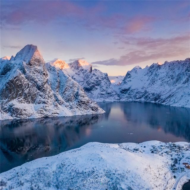 1024x1024 norway lofoten mountains winter bay snow - mountains iPad Wallpaper