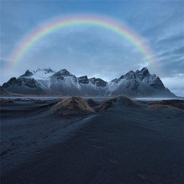 1024x1024 rainbow over snow covered mountain 8k - rainbow iPad Wallpaper