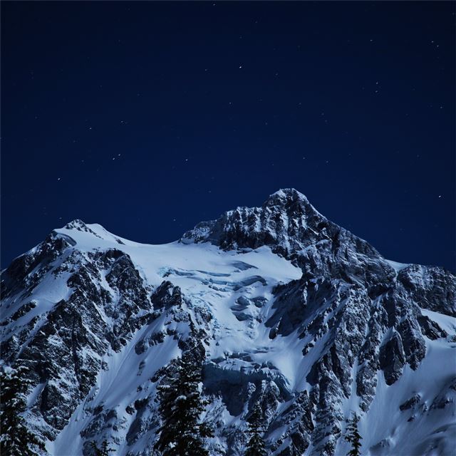 1024x1024 snow capped mountains during night time 5k - snow iPad Wallpaper